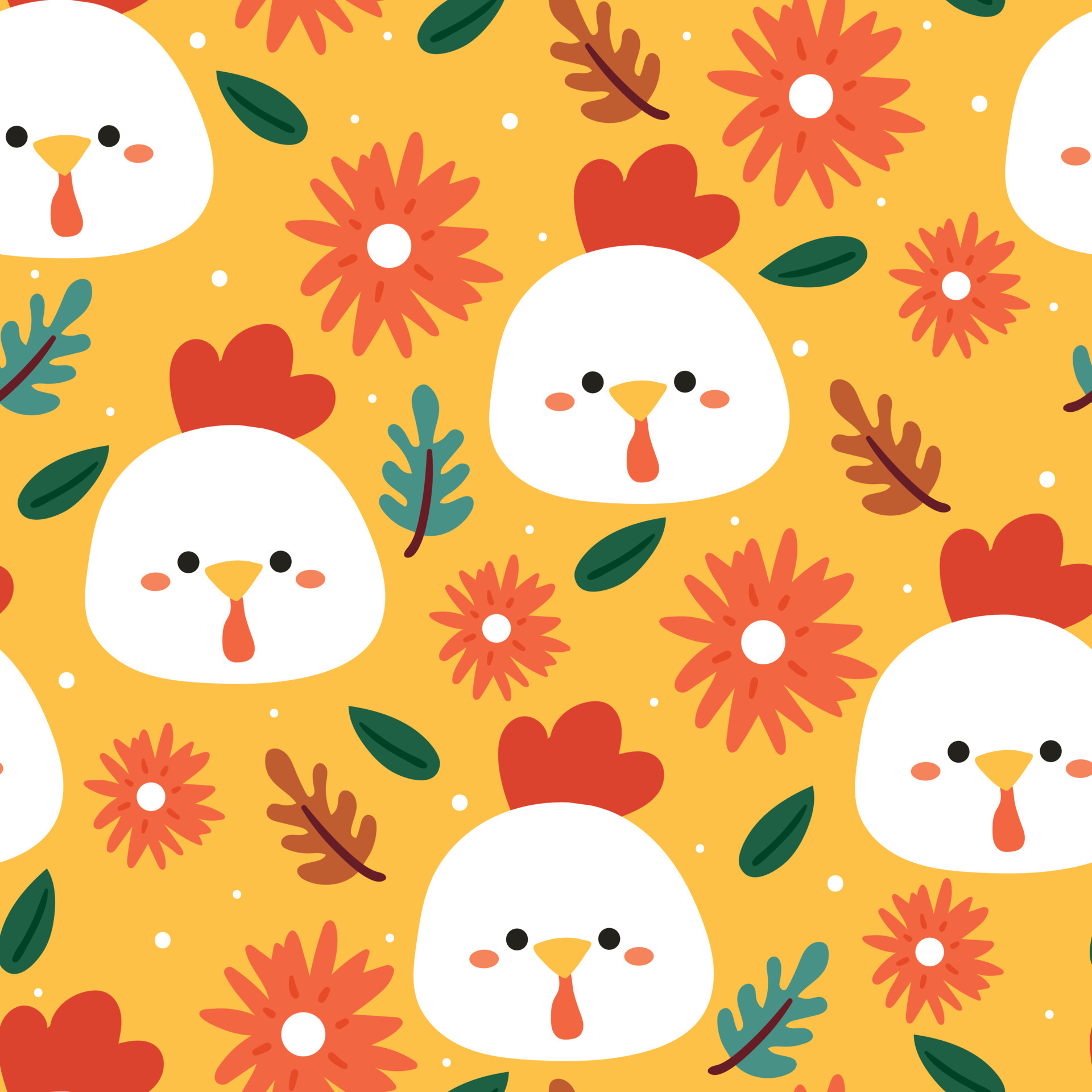 seamless pattern cartoon chicken and plant for fabric print, kids