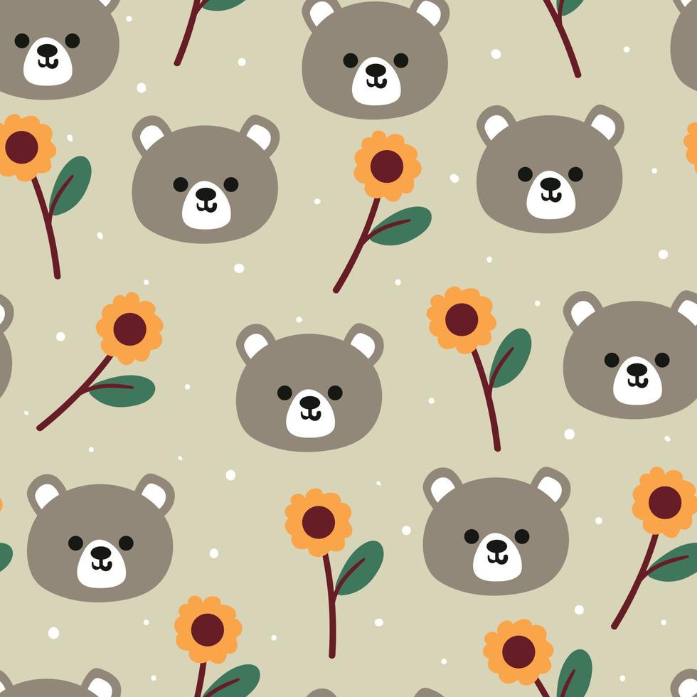 samless pattern cute cartoon bear and flower for fabric print, kids wallpaper and gift wrapping paper vector