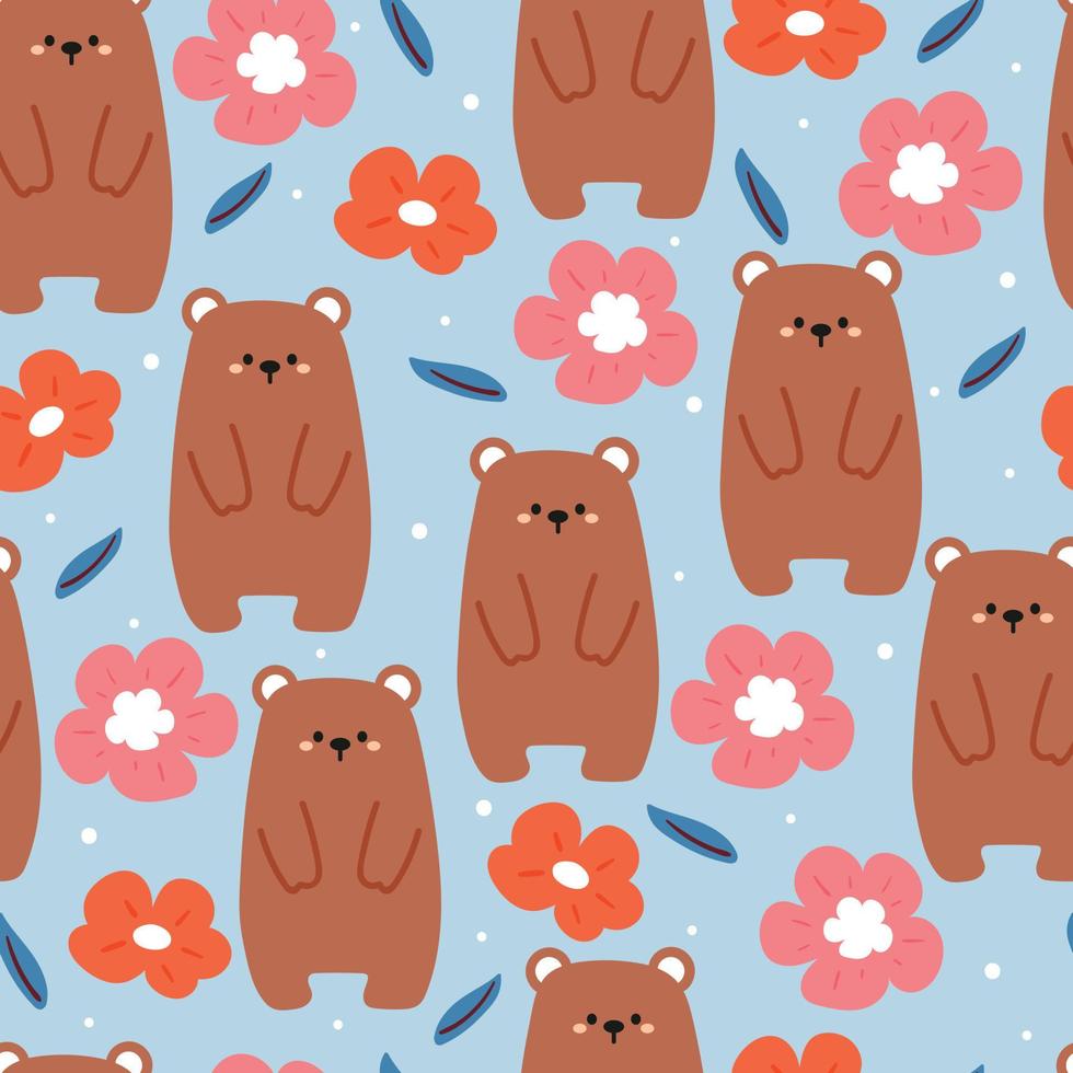 seamless pattern cartoon bear and flower for fabric print, kids wallpaper, gift wrapping paper vector