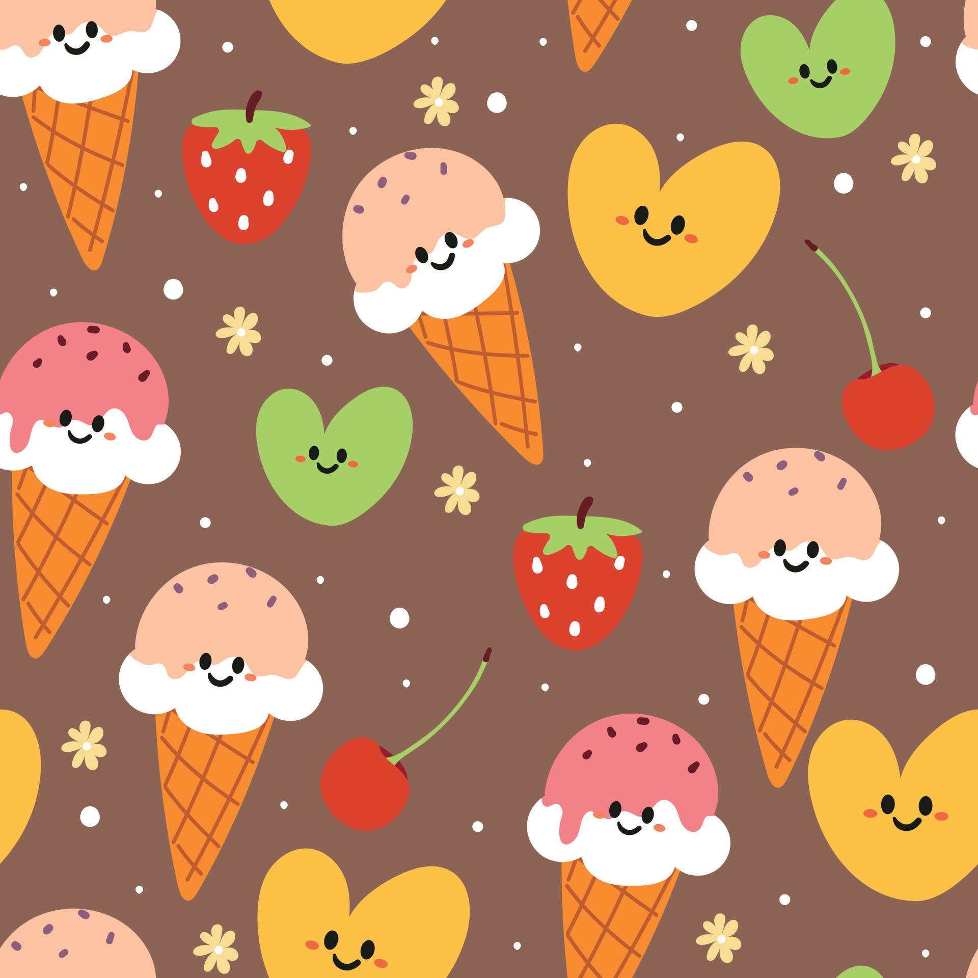 samless pattern cute cartoon ice cream and fruit for fabric print, kids  wallpaper and gift wrapping paper 5529529 Vector Art at Vecteezy