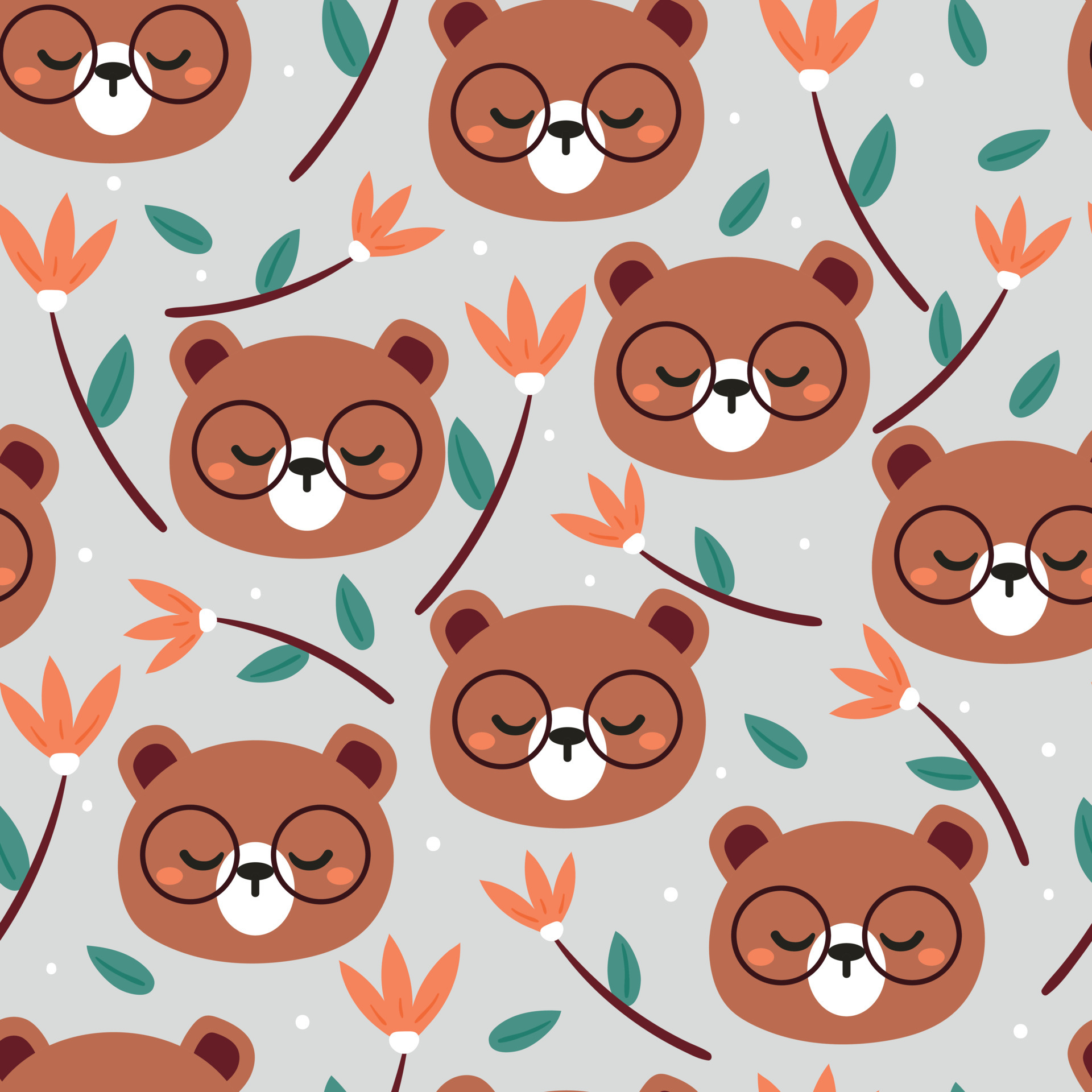 samless pattern cute cartoon bear and plant for fabric print, kids wallpaper and gift wrapping paper 5529530 Vector Art at Vecteezy samless pattern cute cartoon bear and plant for fabric print, kids wallpaper and gift wrapping paper 5529530 Vector Art at Vecteezy