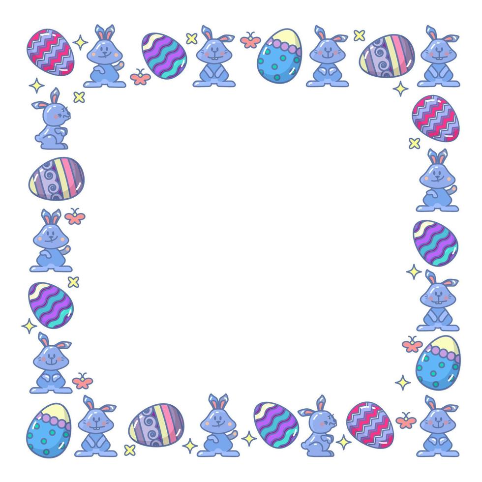 Easter Frame. Eggs and Bunny. Holidays  Elements  Arranged in Square. vector