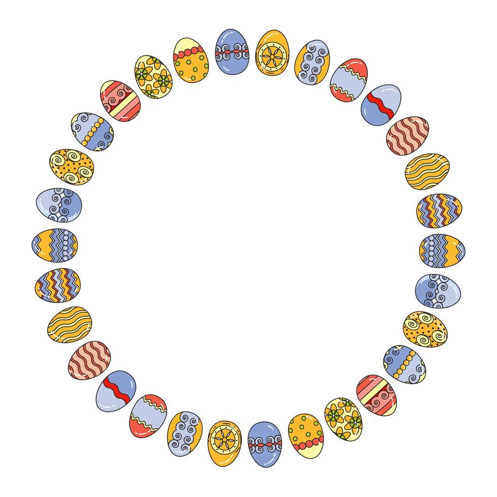 marco de pascua. huevos de Pascua dispuestos en círculo. corona en blanco. vector