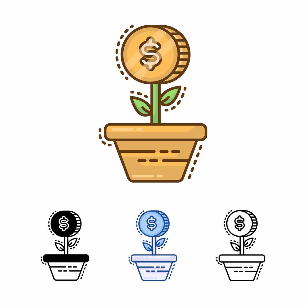 icono de vector de árbol de dinero aislado sobre fondo blanco. concepto de crecimiento de la inversión empresarial, puesta en marcha. línea rellena, contorno, sólido, azul, icono. los signos y símbolos se pueden usar para web, aplicación móvil, ui, ux