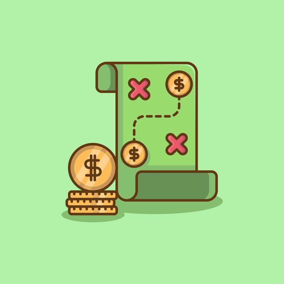 Strategy map icon in flat style. map to money cartoon vector illustration