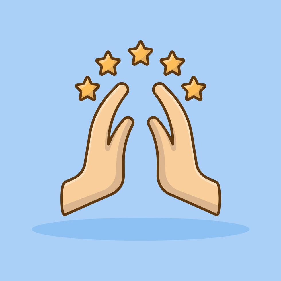 Two hands giving a high five for great work icon in flat style. High five success teamwork with five stars cartoon vector illustration