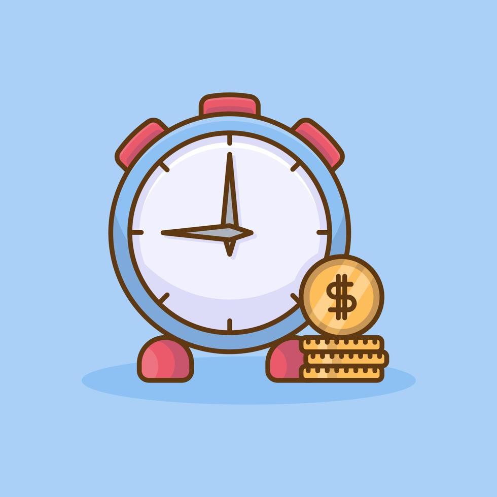 Time is money icon in flat style. watch and coin dollar cartoon vector illustration