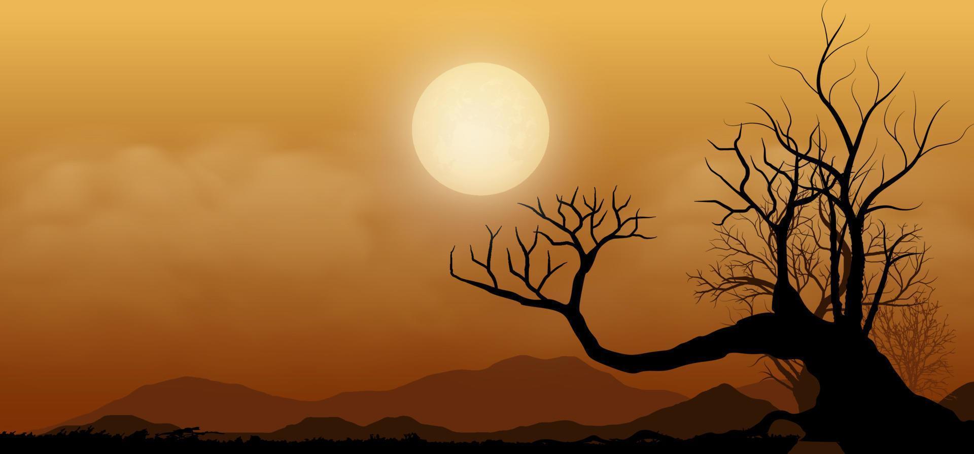 puesta de sol o luna llena en africano vector