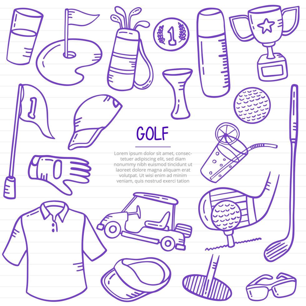 concepto de deportes de golf con estilo de garabato para plantilla de pancartas, folletos, libros y portada de revista vector