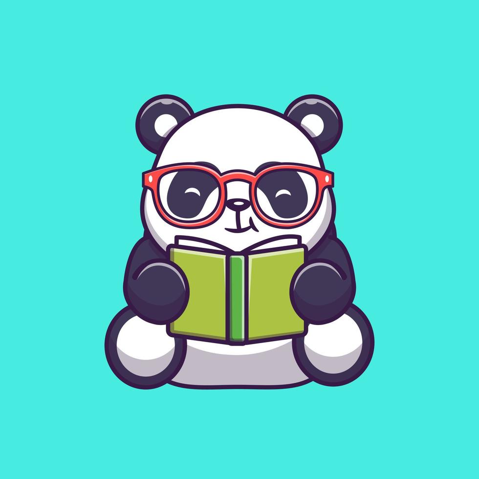 Cute Panda Reading Book Cartoon Vector Icon Illustration.  Animal Education Icon Concept Isolated Premium Vector. Flat  Cartoon Style