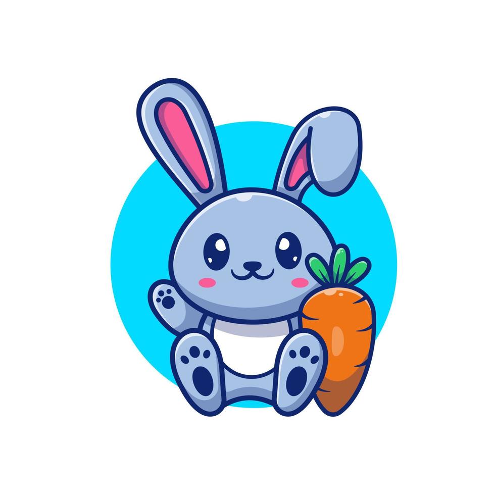 Cute Rabbit With Carrot Cartoon Vector Icon Illustration.  Animal Nature Icon Concept Isolated Premium Vector. Flat  Cartoon Style