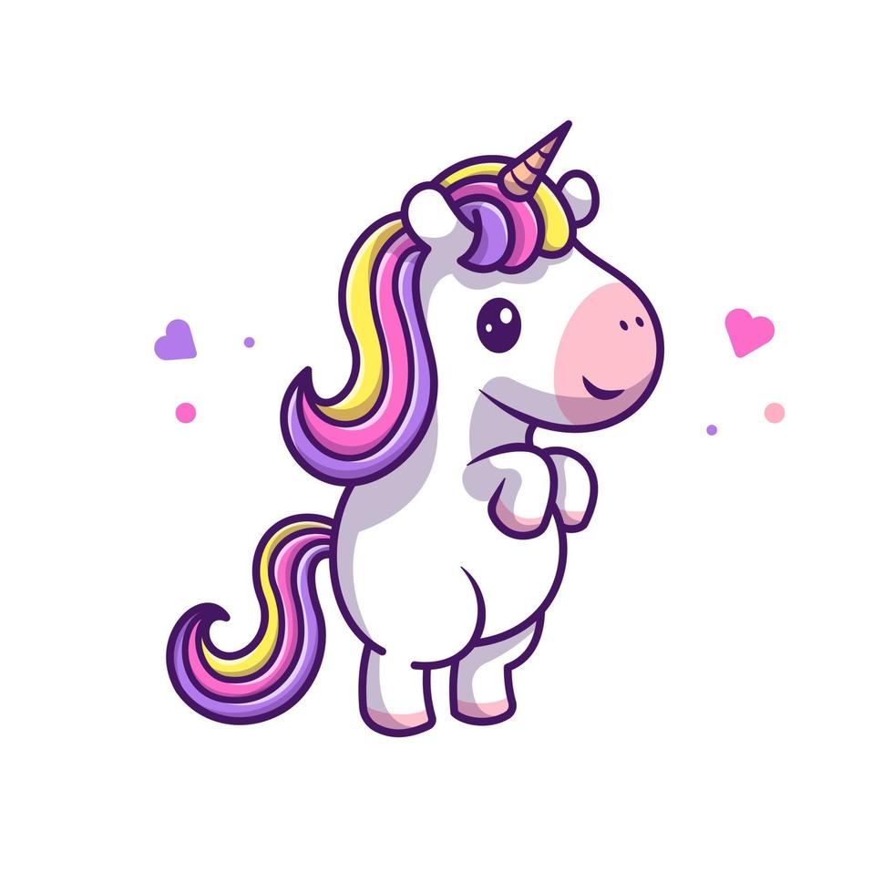 Ilustración de icono de vector de dibujos animados de pie de unicornio lindo. concepto de icono de naturaleza animal vector premium aislado. estilo de dibujos animados plana