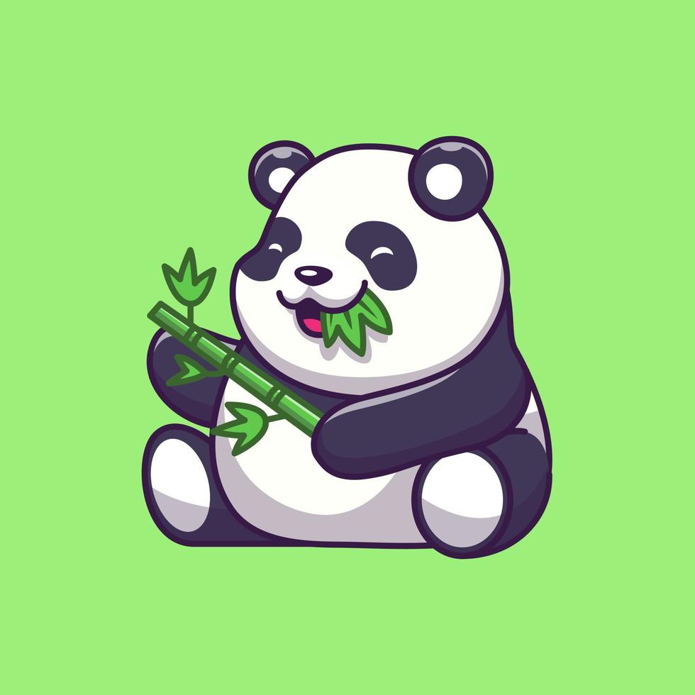 Cute Panda Eating Bamboo Leaf Cartoon Vector Icon  Illustration. Animal Nature Icon Concept Isolated Premium  Vector. Flat Cartoon Style