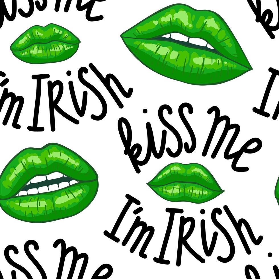 Kiss me i m Irish seamless pattern. Funny St. Patricks Day saying - Kiss me I m irish. vector