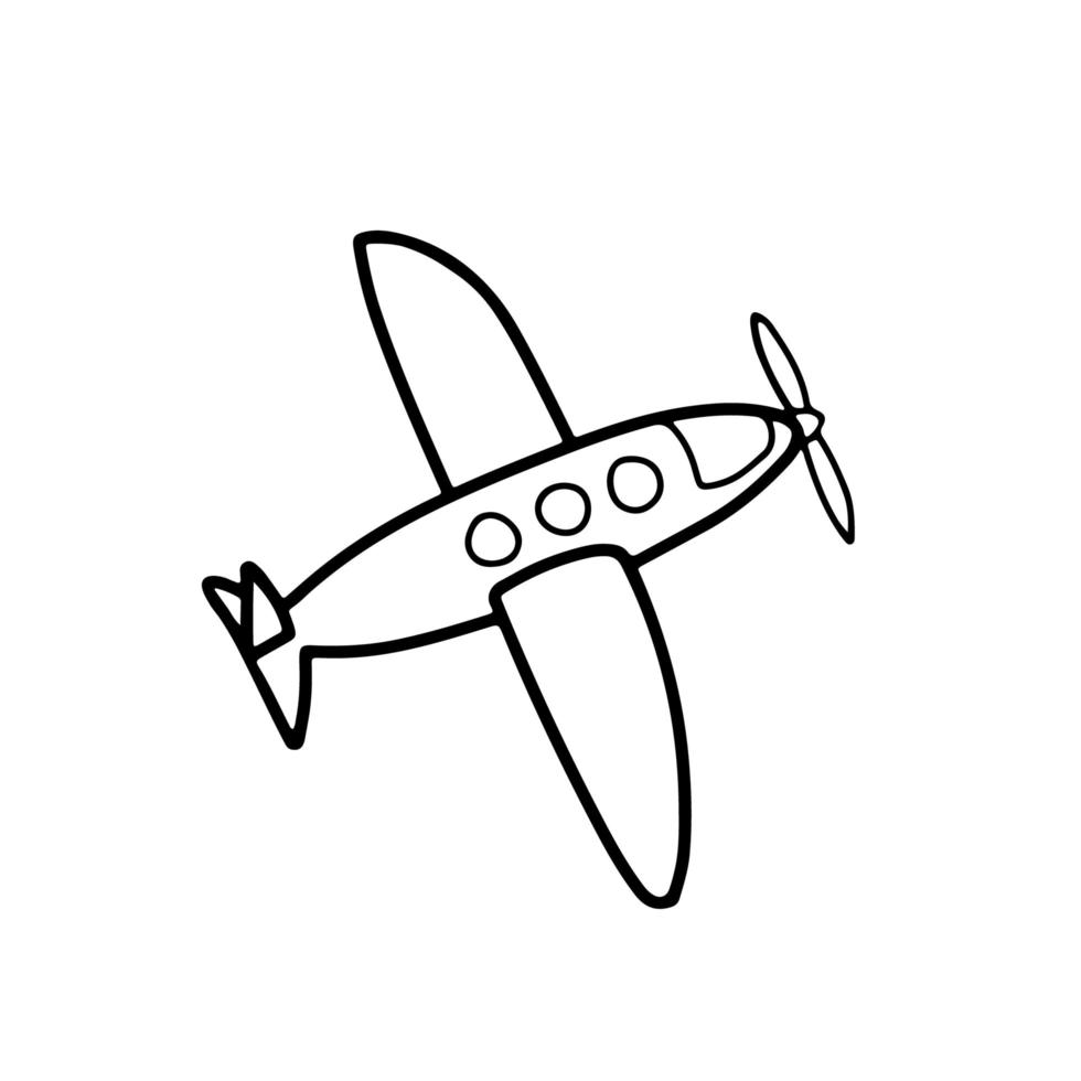 Plane simple doodle icon. Airplane outline logo drawing. Hand drawn logotype isolated on white. Vector illustration