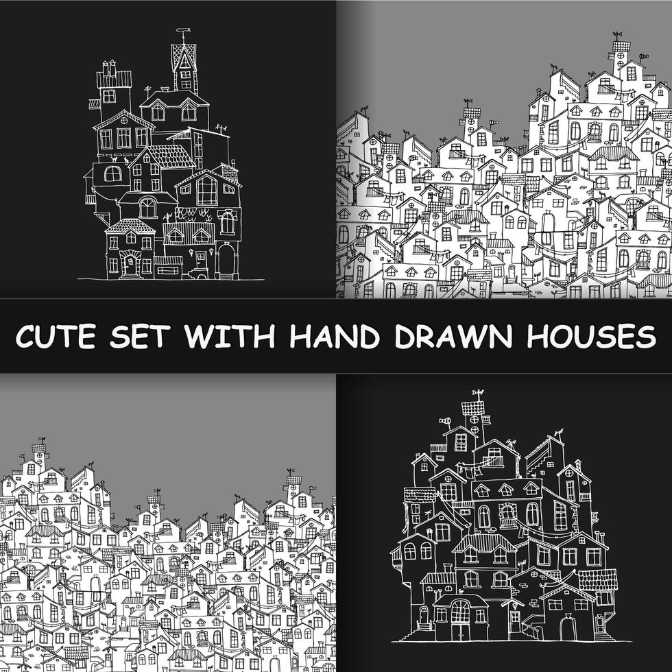 Hand drawn background with doodle houses. vector