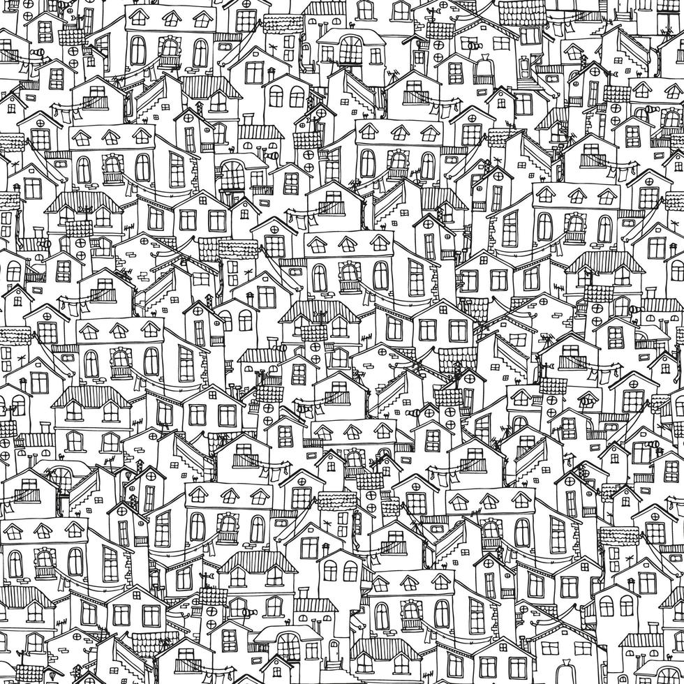 Hand drawn background with doodle houses. vector