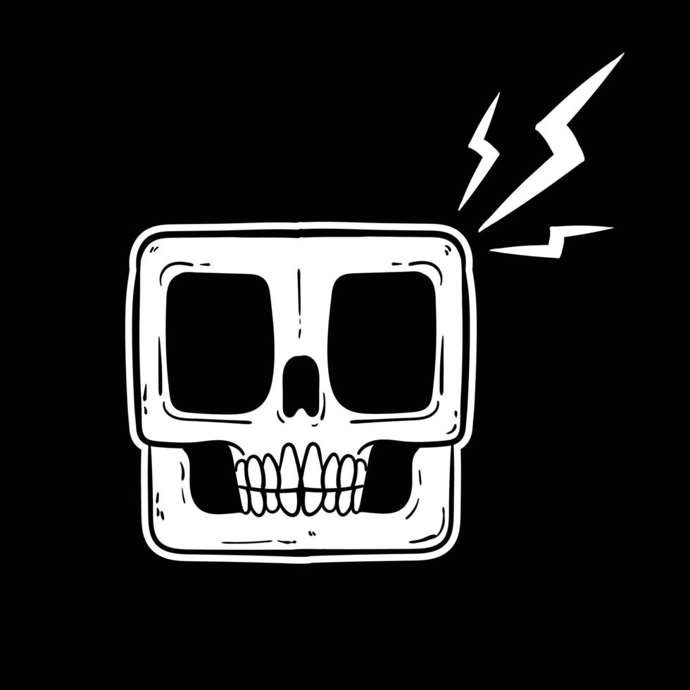 skull with lightning, black and white illustration free vector