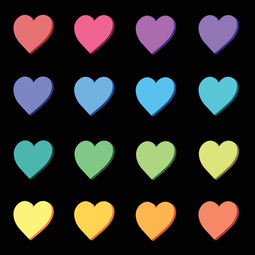 iconos coloridos del corazón en la ilustración de vector negro vector gratis