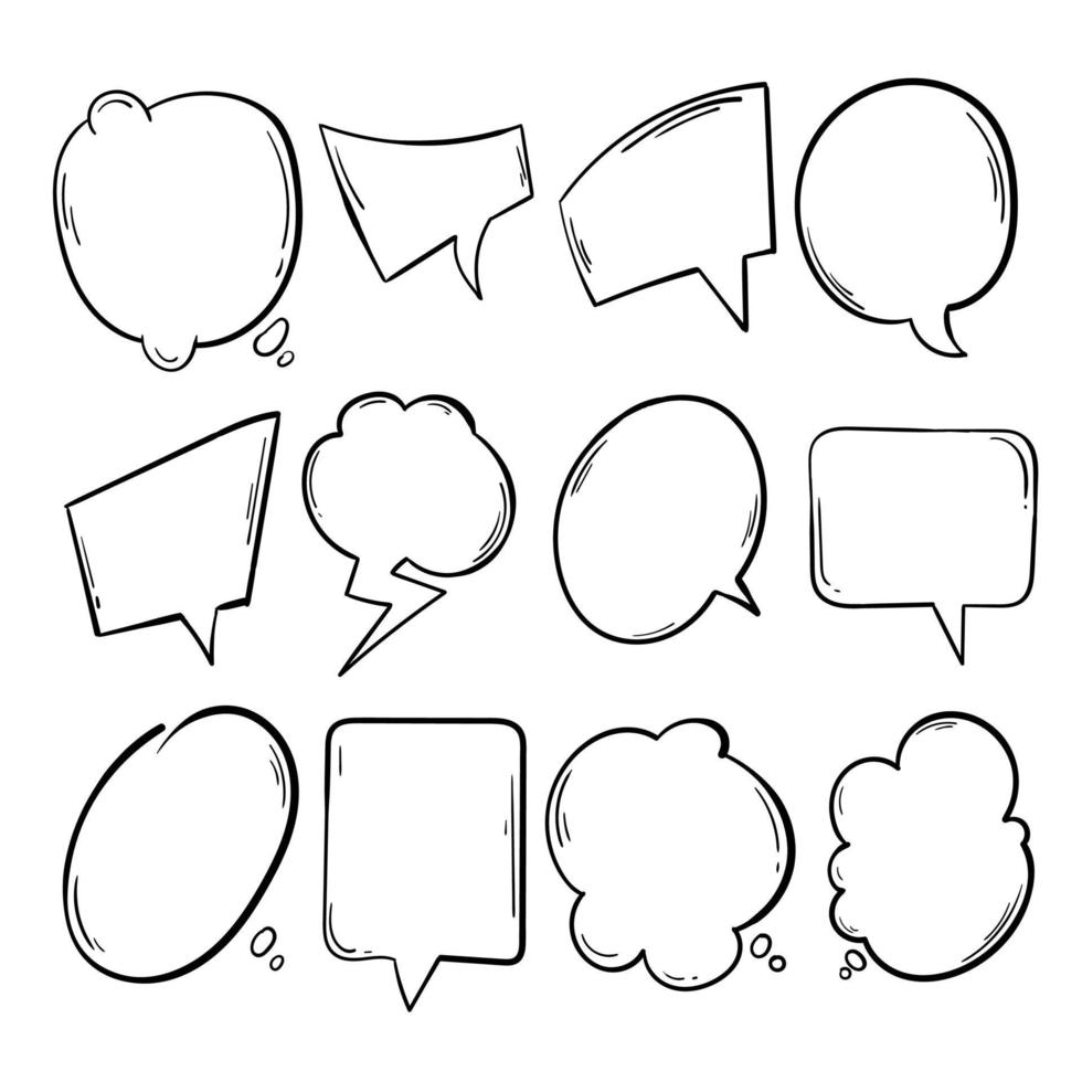 Doodle blank speech bubbles, hand drawn cartoon thinking shapes set. Free Vector