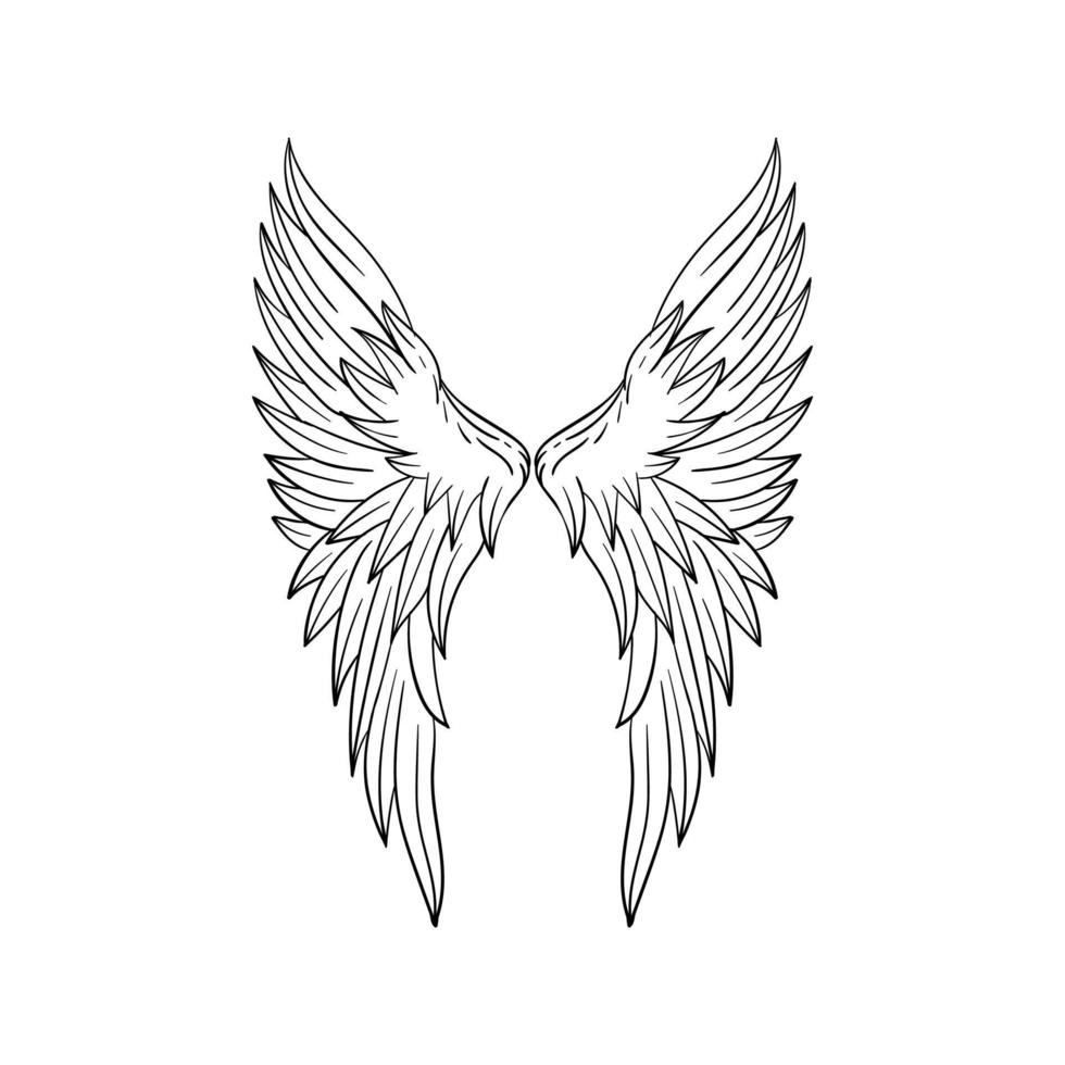 angel wings for design element, engraving, paper cutting, printing or coloring book.vector vector