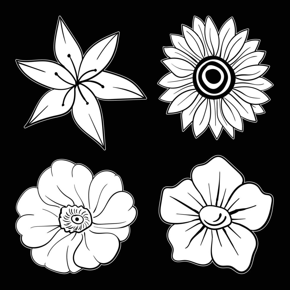 Flowers doodle set illustration Premium Vector