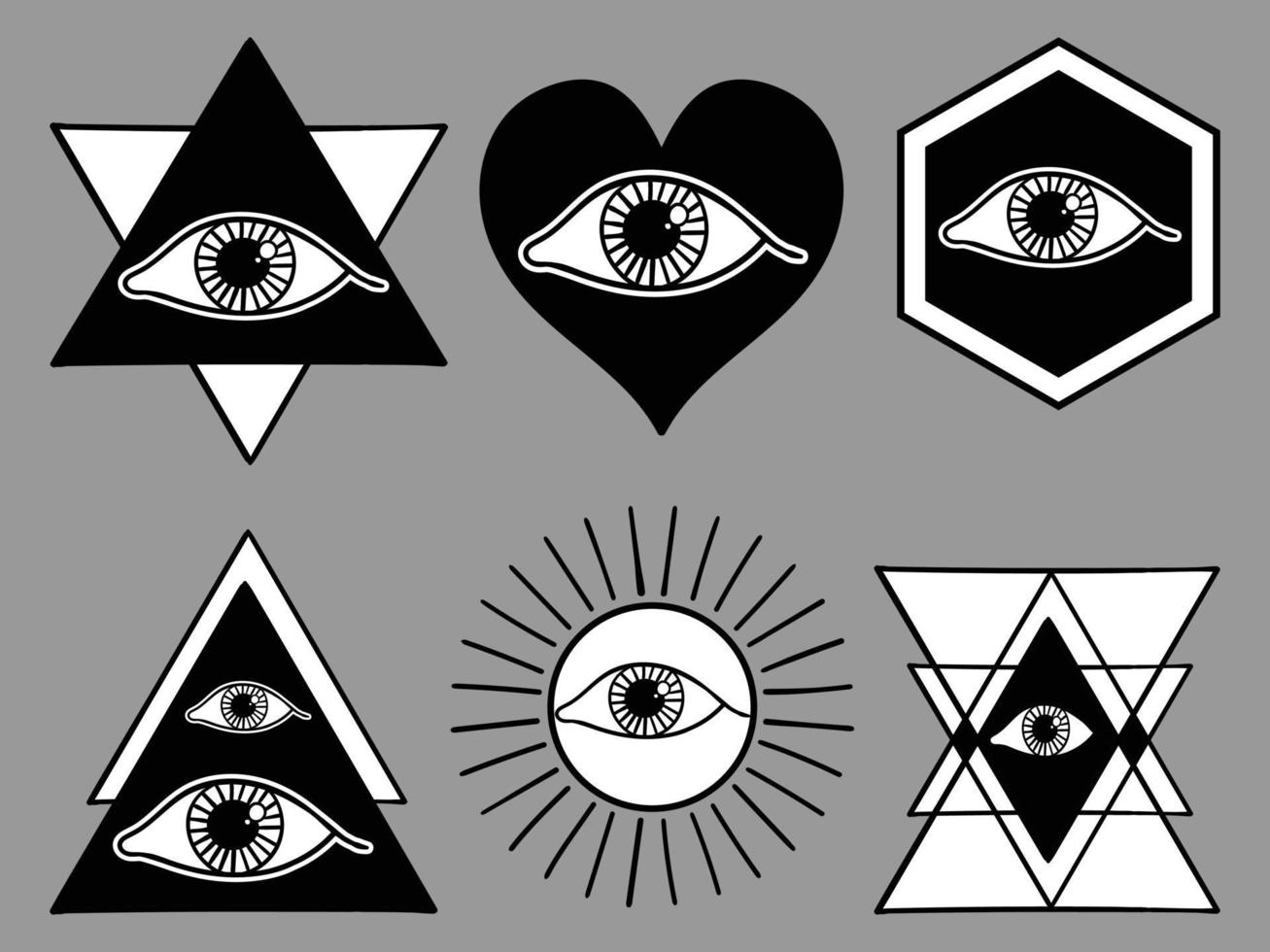 collection of eyes in various shapes, hand drawn style black and white illustration premium vector