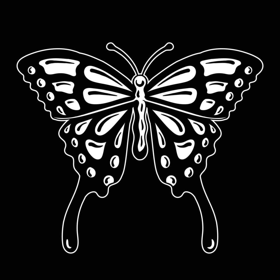 mariposa en blanco y negro estilo dibujado a mano para pegatinas de tatuajes, etc. vector premium