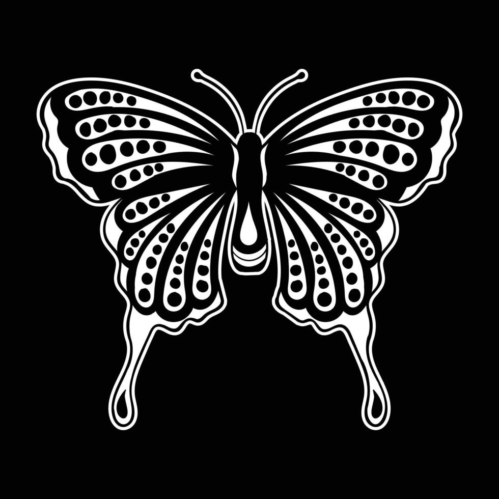 mariposa en blanco y negro estilo dibujado a mano para pegatinas de tatuajes, etc. vector premium