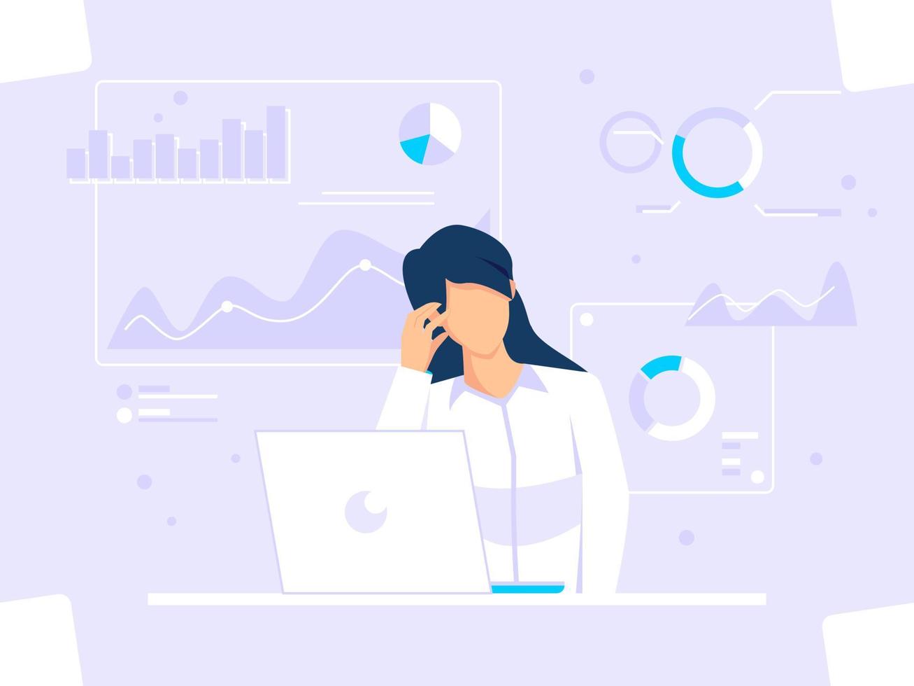Digital graphic concept. Female workers are thinking about concept ideas. used for web, posters, flyers. flat vector illustration.