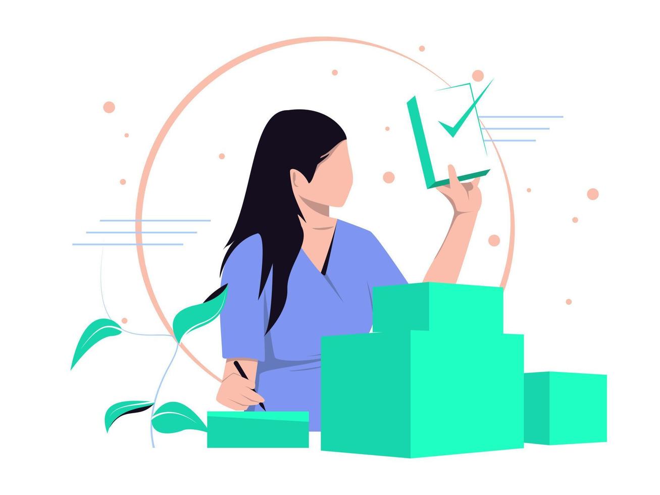 Take note of the delivery list concept. Woman noted an items that was ready to be shipped. delivery Vector illustration.