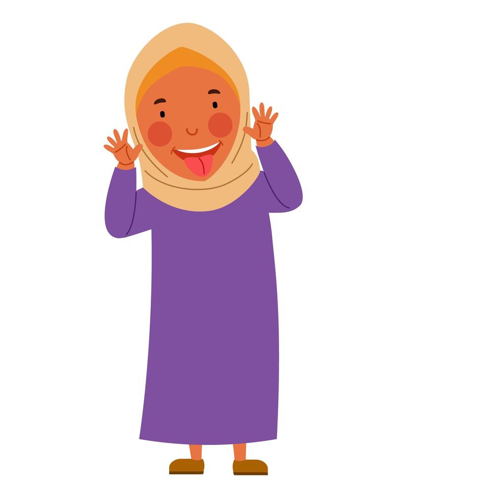 Muslim girl made a face and showed her tongue vector