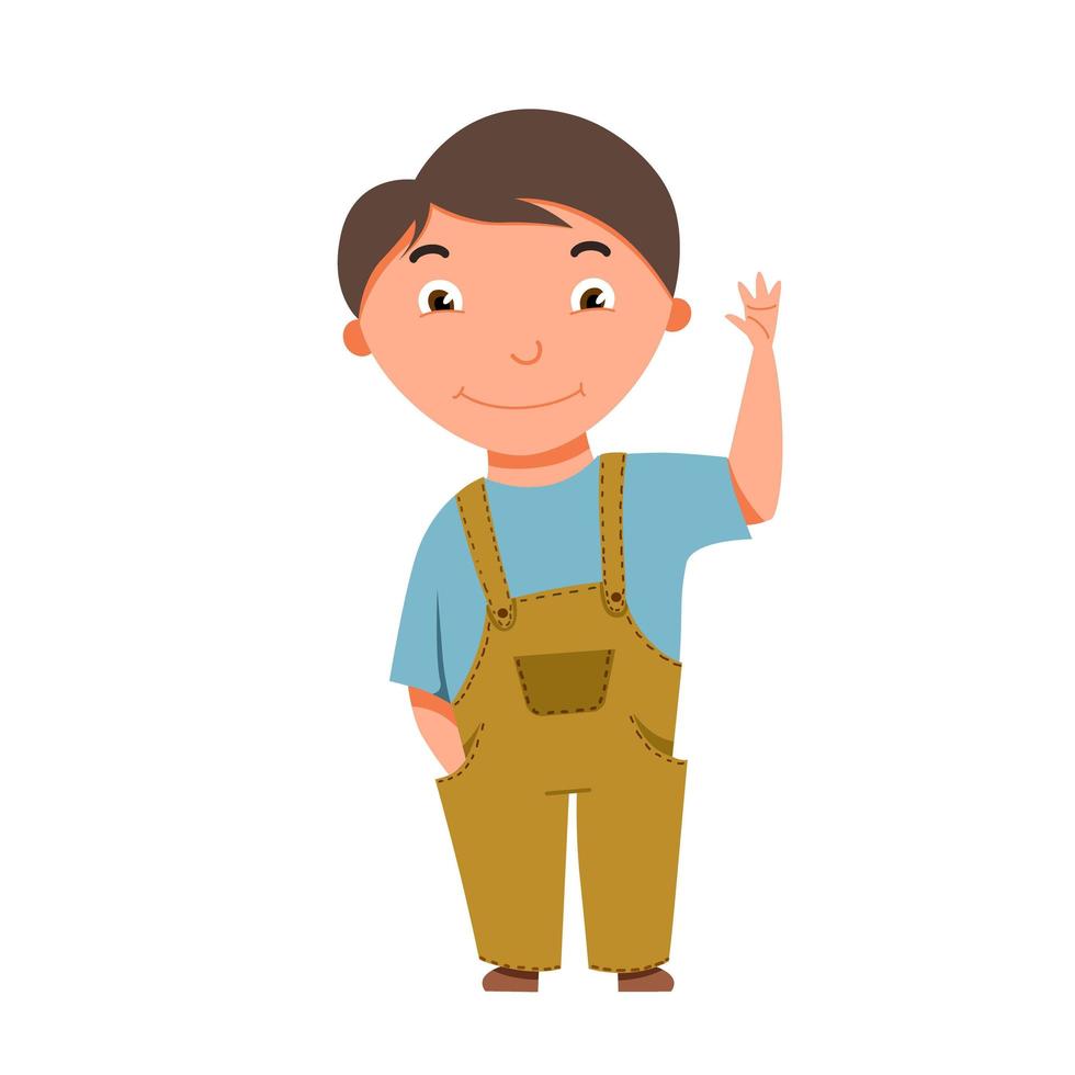 A lightskinned, darkhaired boy waves. Vector illustration 5532144