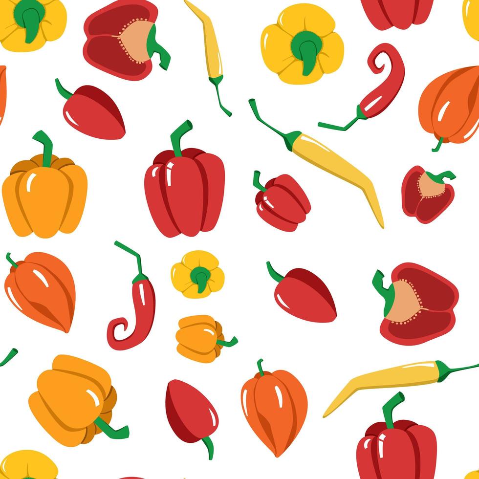 Bright seamless vector pattern of multicolored peppers.
