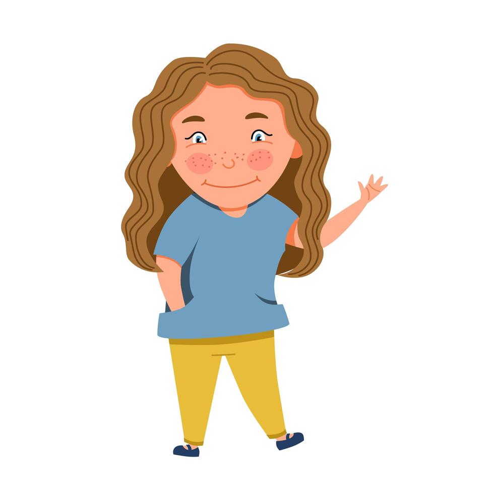 A lightskinned blonde girl waves her hand. 5532216 Vector Art at Vecteezy