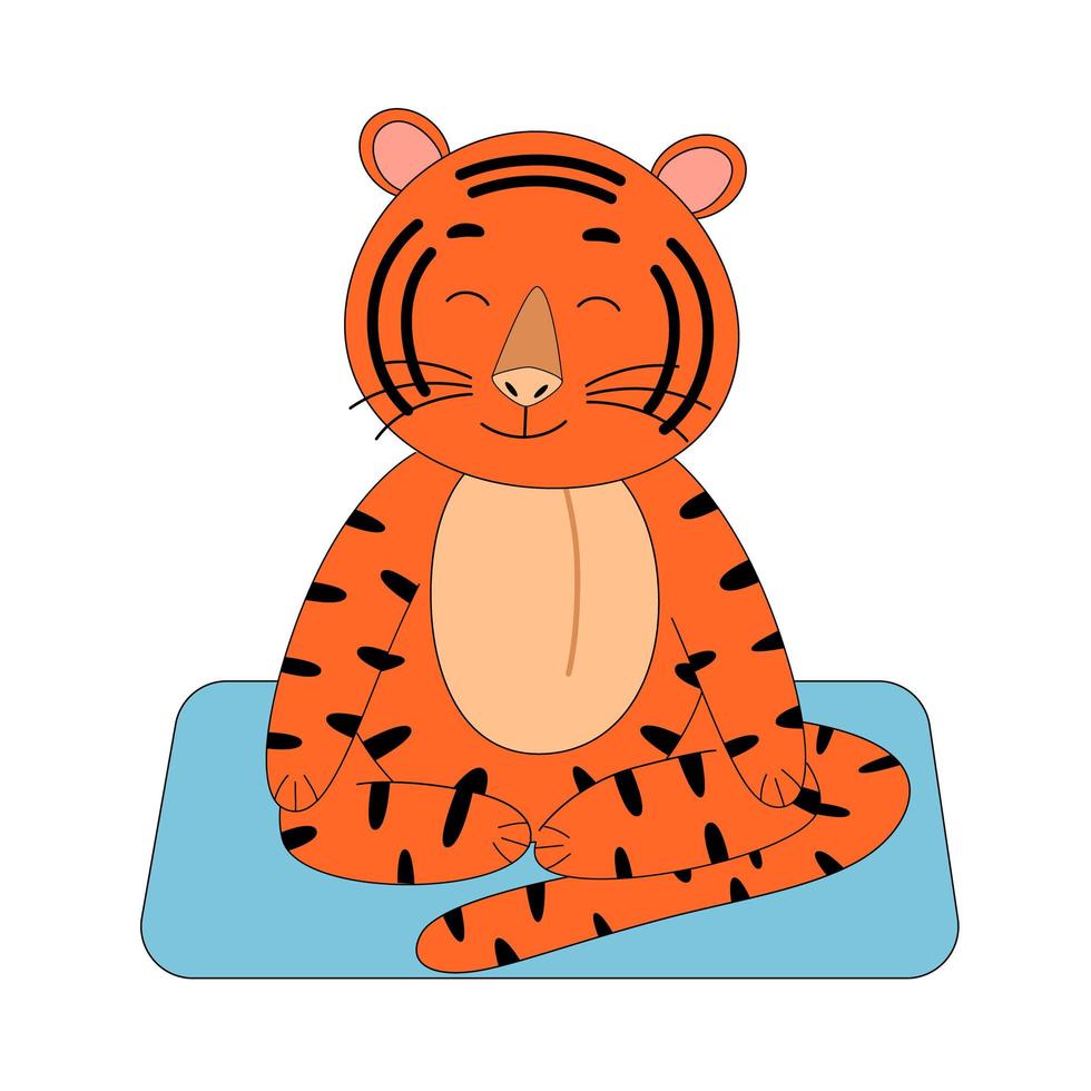 tigre lindo vector plano haciendo yoga, animal lindo.
