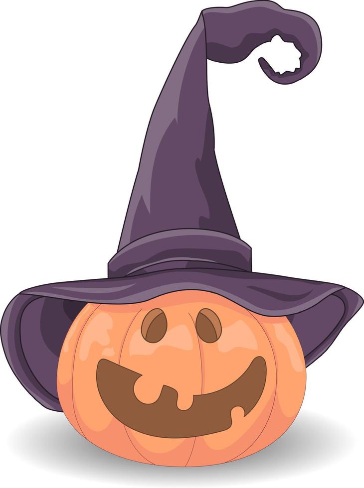 Cartoon halloween pumpkin wearing witch hat vector
