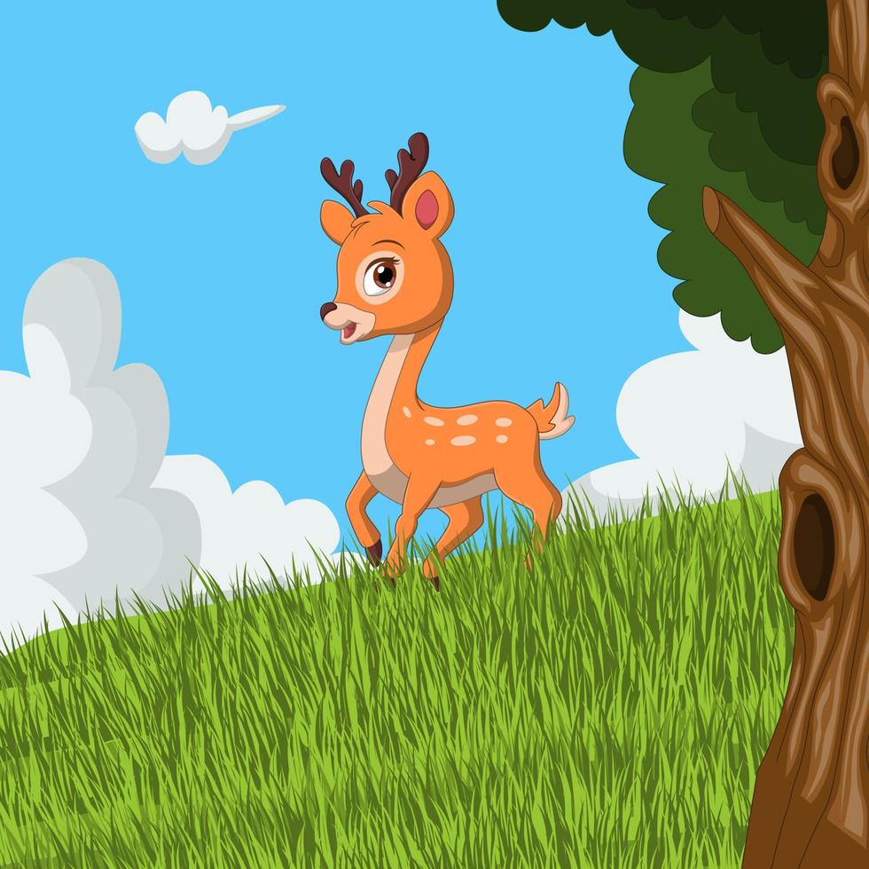 Cartoon cute deer in the grass vector
