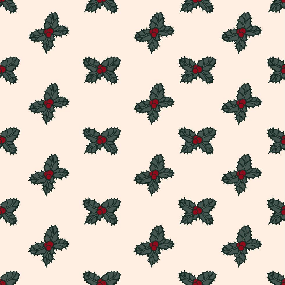 Holly berries seamless pattern background vector