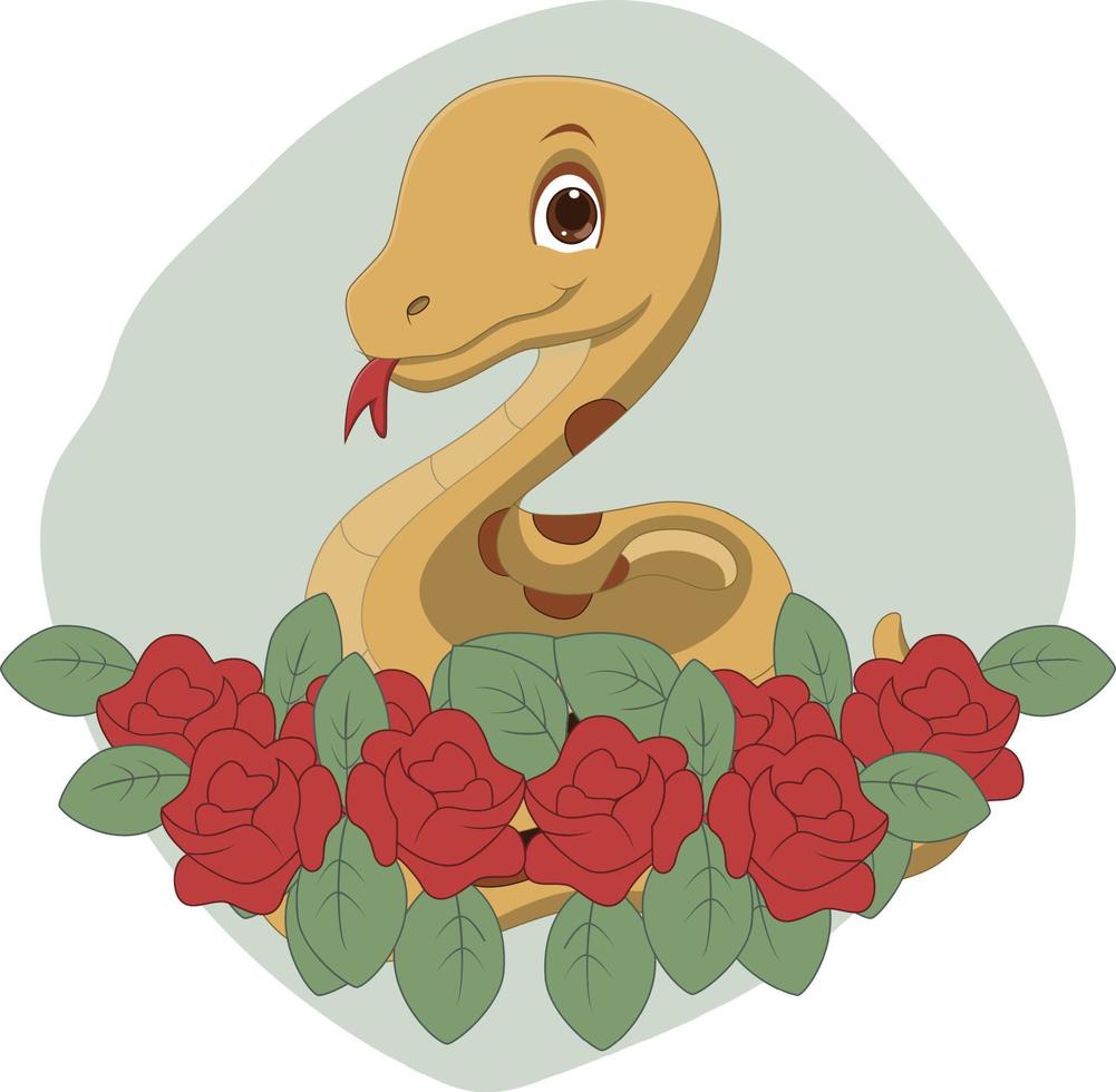 Cute snake cartoon with flowers vector