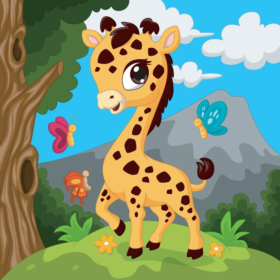 Cartoon little giraffe in jungle vector