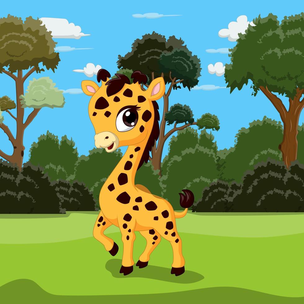 Cartoon little giraffe in the jungle vector