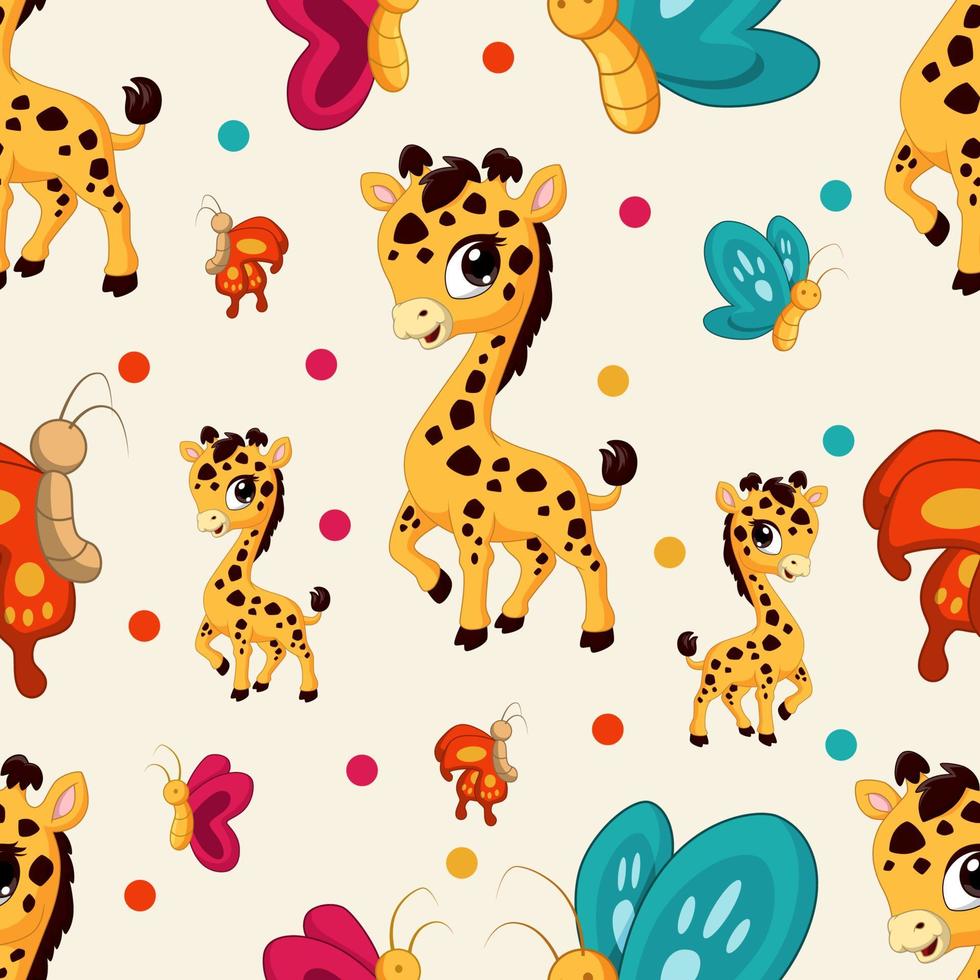 Animal seamless pattern with giraffe and butterflies vector