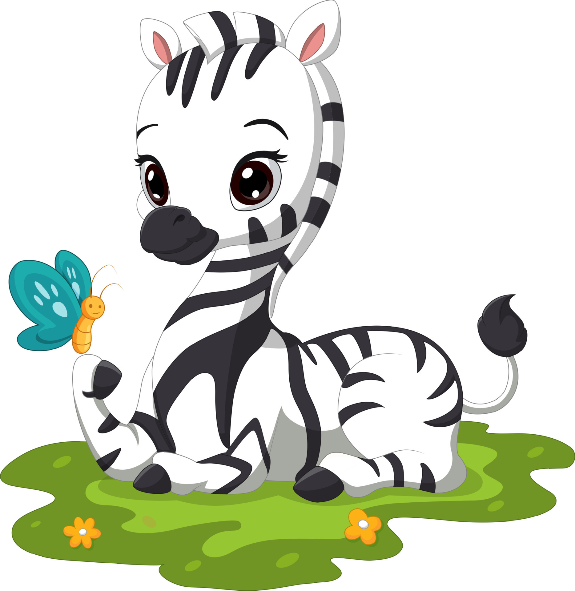 Cute baby zebra cartoon sitting in grass 5532374 Vector Art at Vecteezy