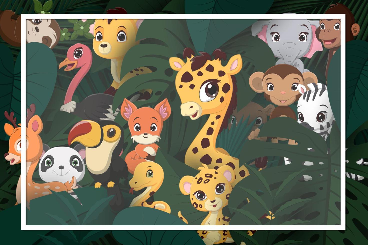 fondo tropical con dibujos animados de animales vector