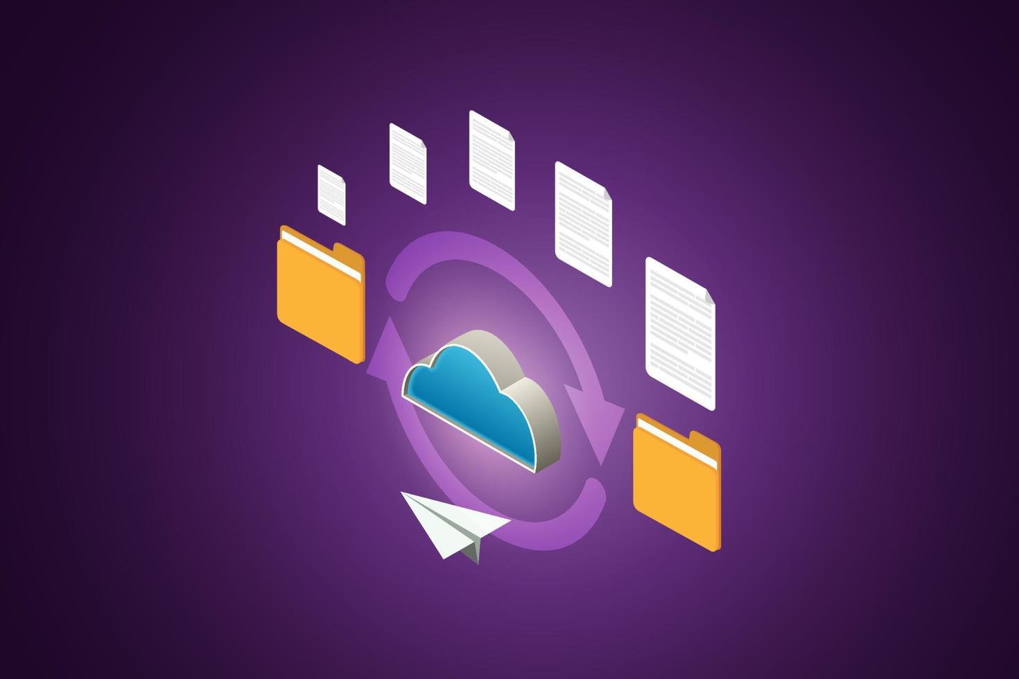 Cloud file transfer digital file management service. vector