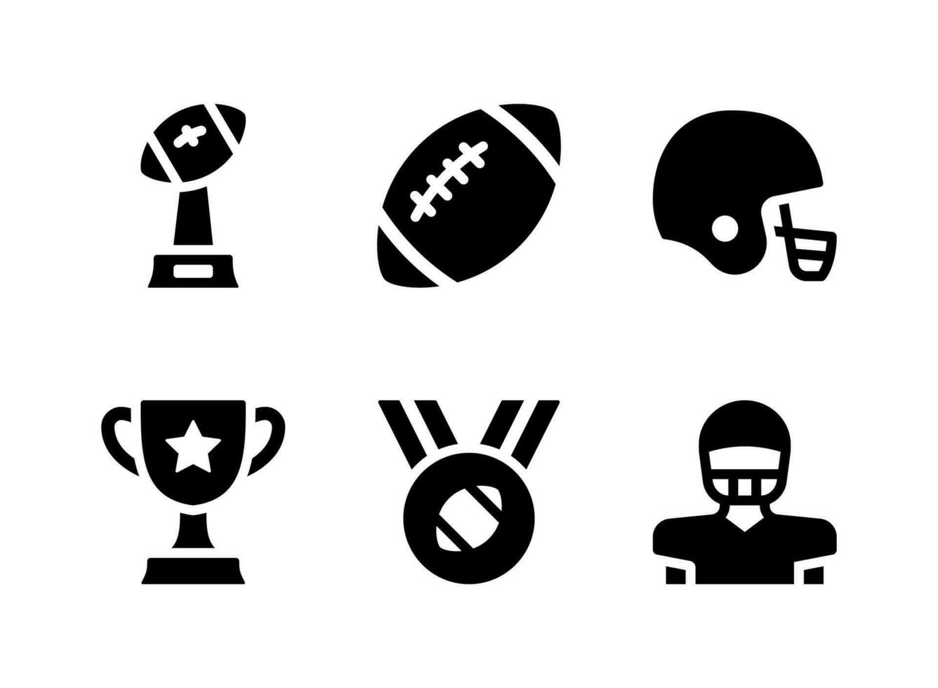 Simple Set of American Football Related Vector Solid Icons. Contains Icons as Trophy, Helmet, Medal and more.