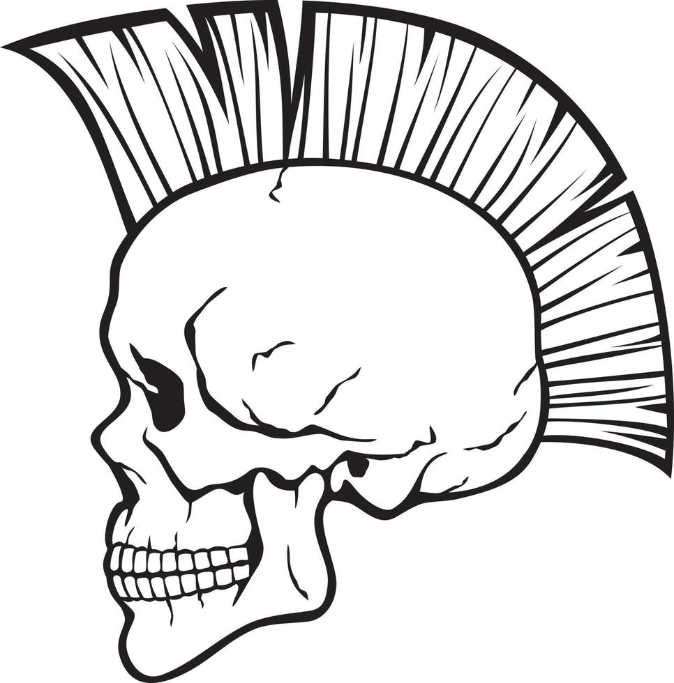 Mohawk Skull Black and White Vector Illustration