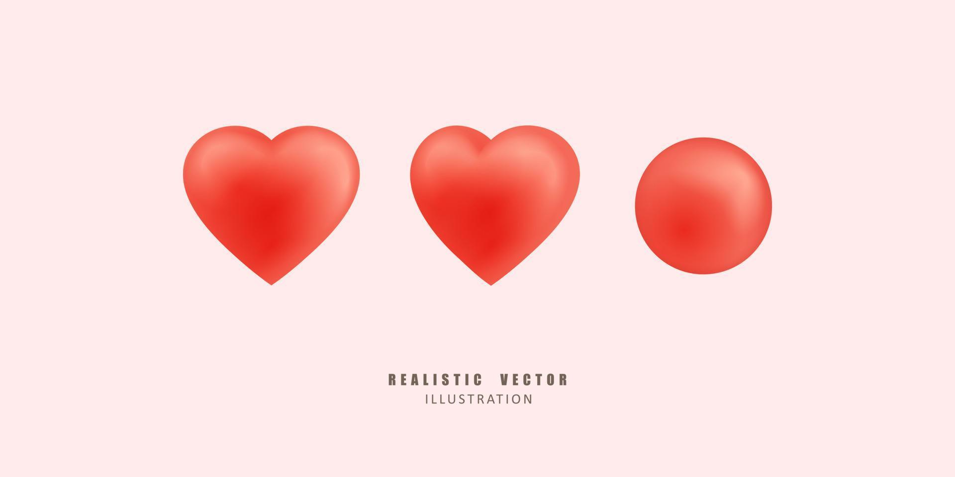 Realistic 3d design icon red heart and balloon. vector