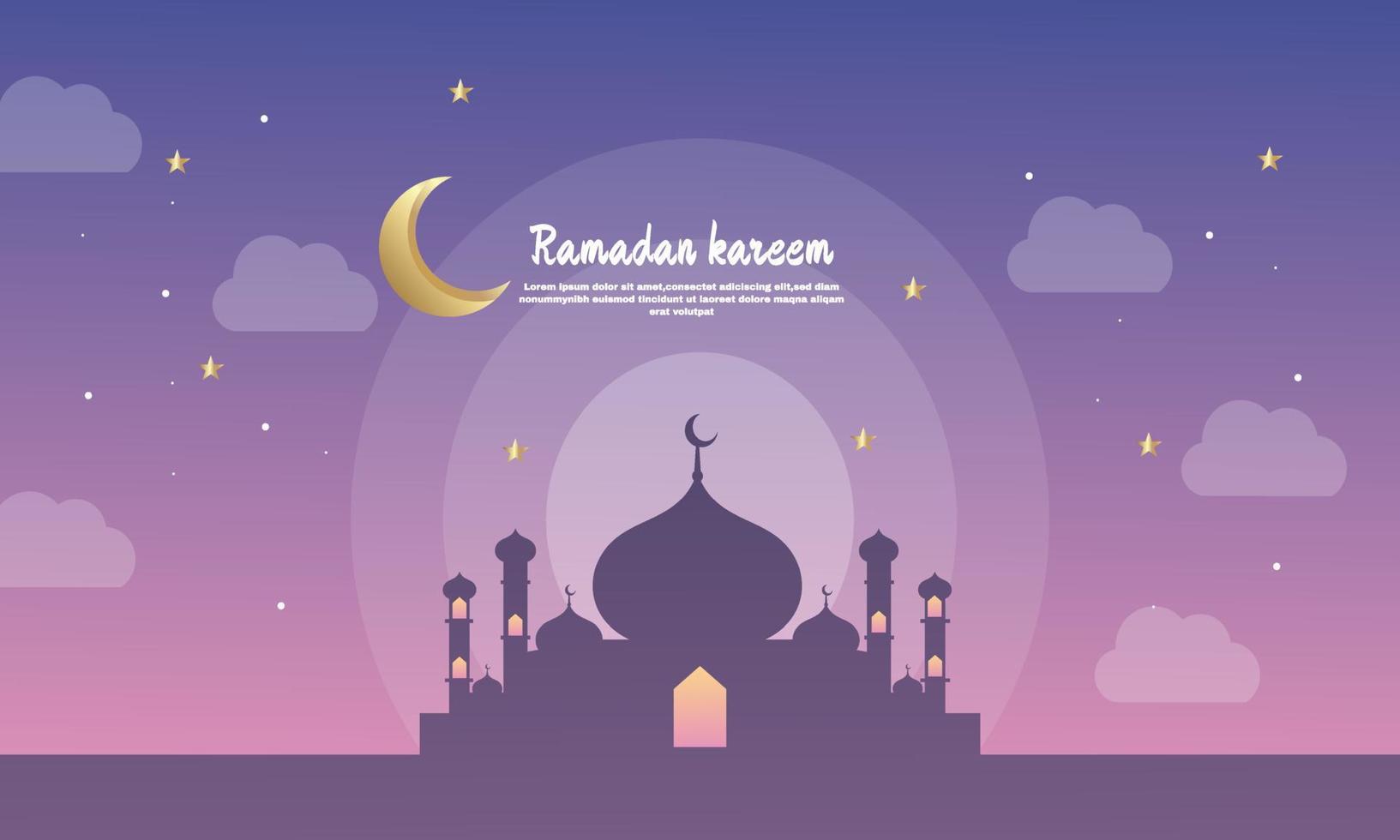 ilustración de stock ramadan kareem saludo moonshine mezquita silueta traducción de texto ramadan kareem bendito vector